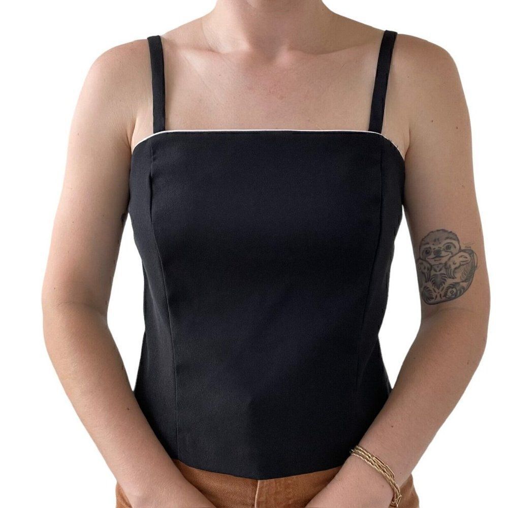 Vintage 1990s Womens Square Neck Black Cropped Minimalistic Tank Top Blouse Sz M